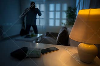 Burglar in a house inhabited