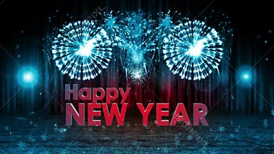 Fireworks explosion to Happy new year stage still cam BLUE