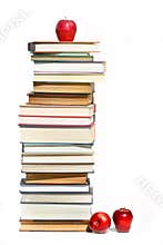 Stack of books on white