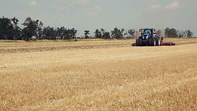 Cultivation tractor acreage. Tractors preparing land for sowing. Increased playback speed.