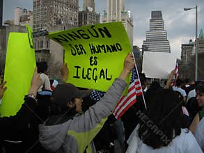 Immigrants marching on brooklyn bridge