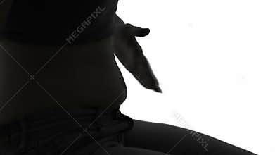 Woman shows fat on her stomach