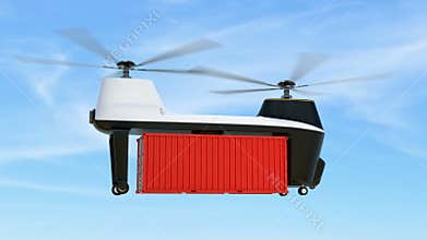 Cargo drones flying in the sky
