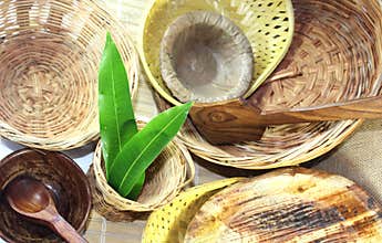 Eco products with green leaves