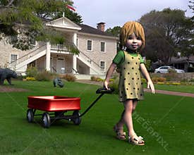Young Cartoon Girl Playing Illustration