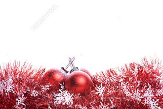 Christmas background with red ribbon and balls