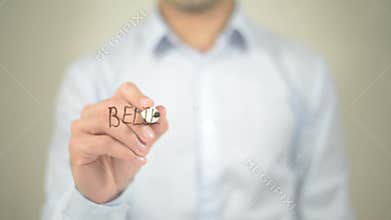 Believe You Can , man writing on transparent screen
