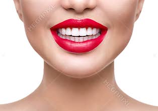 Teeth whitening. Healthy white smile closeup