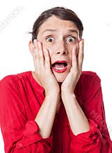 Shouting young woman expressing surprise and anxiety