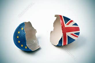Cracked eggshell patterned with the European and the British fla