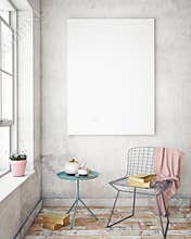 Mock up poster frames in hipster interior background