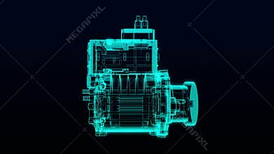Automobile Technology. Making Engine, parts gathered, X-ray Top view.