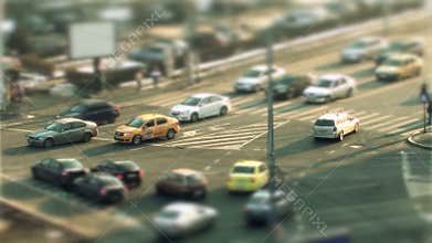 Cars driving, tilt shift in Bucharest