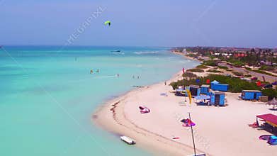 Aerial from kitesurfing at Fisherman Huts on Aruba island