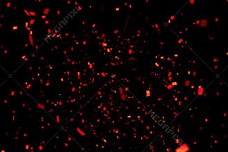 Falling christmas red sparkle glitter foil confetti, on black background, happy new year holiday and festive fun