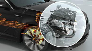 City car structure overview during driving. 4k