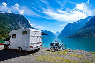 Family vacation travel, holiday trip in motorhome