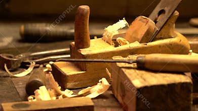Vintage carpenter tools at workshop