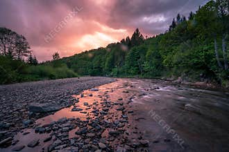 Dawning on mountain river
