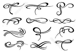 Victorian calligraphic swirl romantic flourish decoration vector set