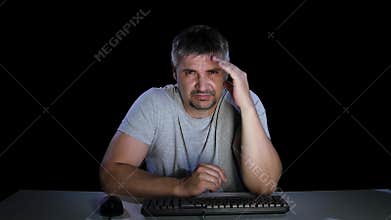 Guy disgusted by viewing the uploaded file. Studio