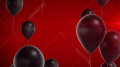 Black shiny balloons on a red background.