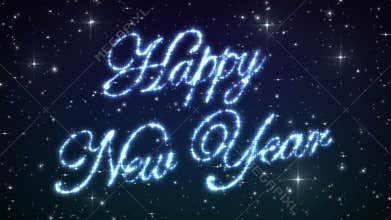 Happy New Year Beautiful Text Appearance Animation in the Night Winter Sky. Text made of Stars. HD 1080. Loop-able