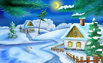 Winter in a Old Ukrainian Traditional Village at Christmas Eve