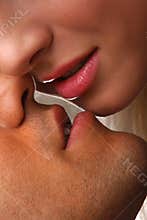 Closeup of couple kissing