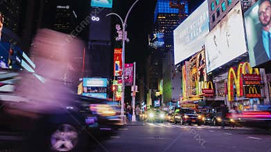 New York City, USA - OKTOBER 26, 2016: Kingdom of neon signs. The famous Times Square. The intense traffic of cars