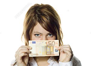 Woman holding 50 Euro note