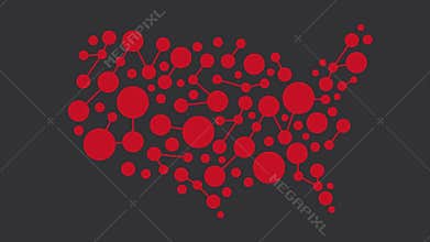 USA Red Networking Map. Concept for Networking, Technology and Connections. Motion Graphic