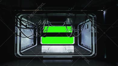 Futuristic space corridor, tunnel. flight view. Green screen footage. Cinematic 4k animation.
