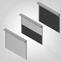 Steel security shutters isometric, vector illustration.