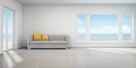 Sea view living room, Beach house with white vintage interior