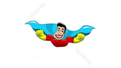 Cartoon superhero flying isolated animation