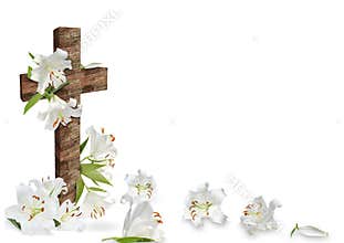 White lily and christian cross