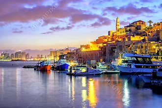Yafo old town port on sunset, Tel Aviv, Israel