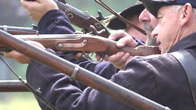 Union Civil War soldiers side view firing guns