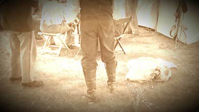 Civil War soldiers in camp with chicken (Archive Footage Version)