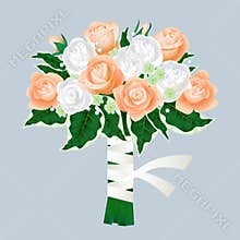 Bridal bouquet of roses on gray background