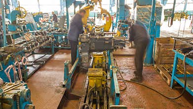 Tractor engine assembled on the factory production line on tractor factory timelapse