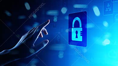 Cyber security, Personal data protection, information privacy. Padlock icon on virtual screen. technology concept.