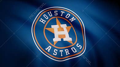USA - NEW YORK, 12 August 2018: Waving flag with Houston Astros professional team logo. Close-up of waving flag with