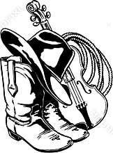 Hat Boots Rope and Fiddle Illustration