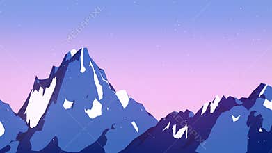 Flat winter mountain landscape background. Computer generated loop animation. 3d rendering. 4K, Ultra HD resolution