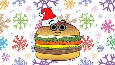 Xmas cheeseburger and colorful snowflakes