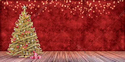 Christmas tree with presents, gift card template