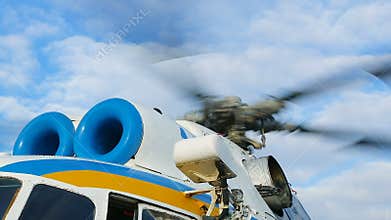 Military helicopter rotor blade detail close up