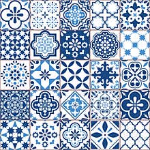 Lisbon geometric Azulejo tile vector pattern, Portuguese or Spanish retro old tiles mosaic, Mediterranean seamless navy blue desig